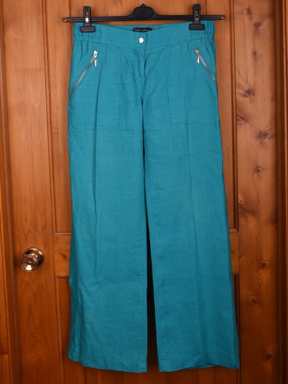 GUESS by Marciano Teal 100% Linen Wide Leg Zipper Pants Vintage Size Small